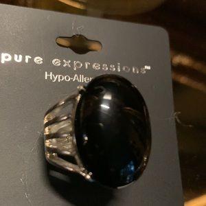 Black and silver stone stretch ring